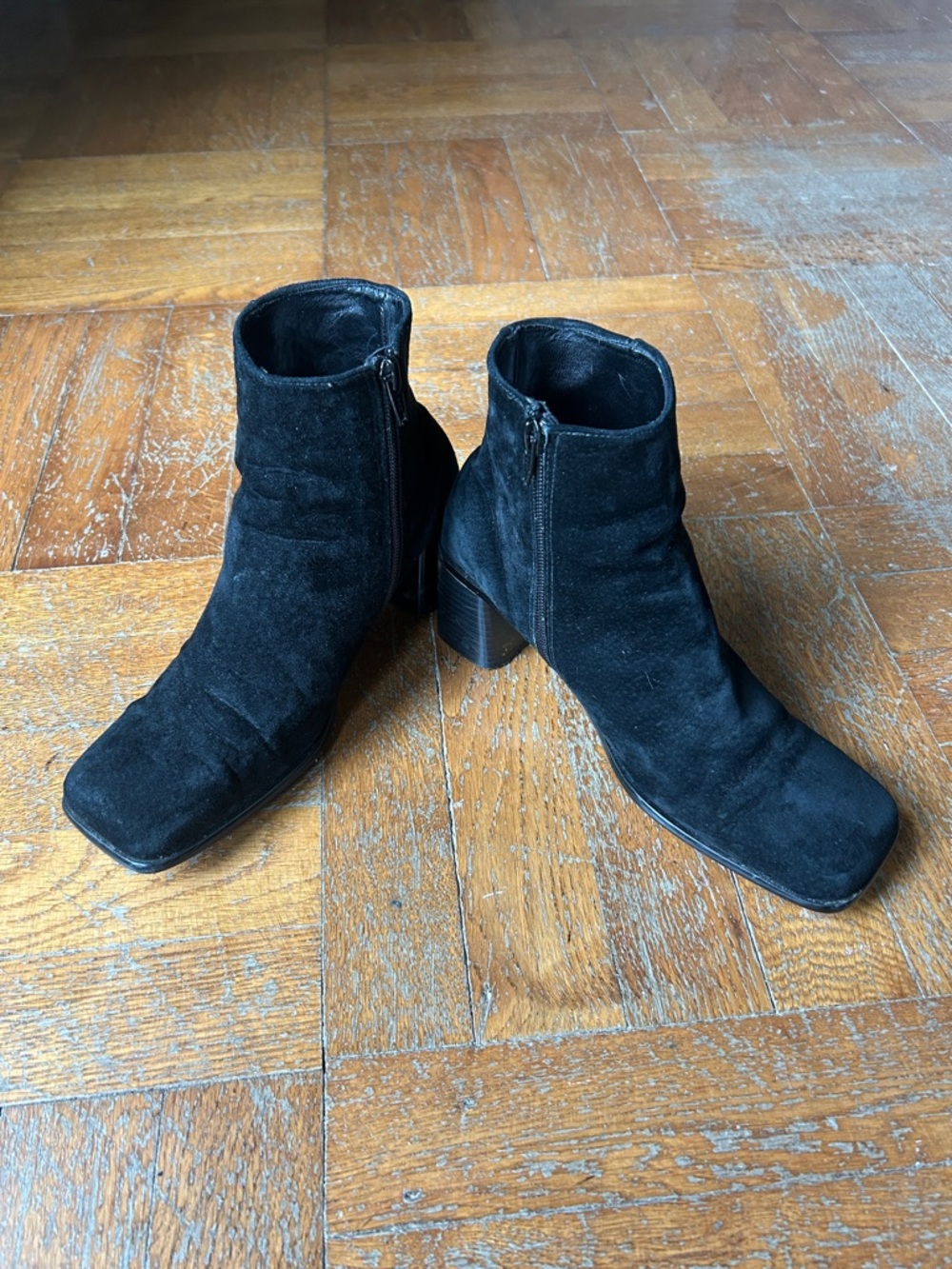 Black Suede Ankle Boots with Block Heel